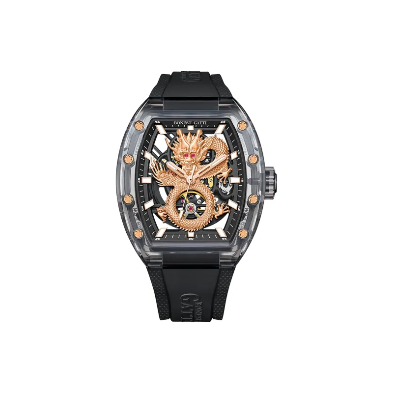 BONEST GATTI Automatic Mechanical Movement Rubber Strap Watch Men's Watches Black Dial-13