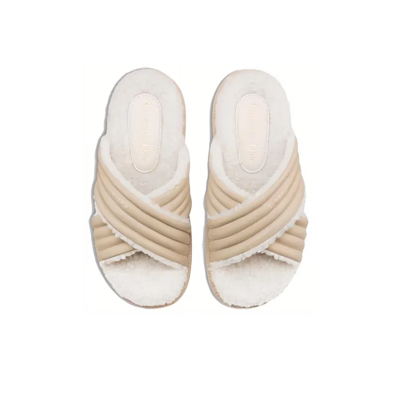 DIOR D Cross Rubber Sole Slide Slippers Women's Ecru-3