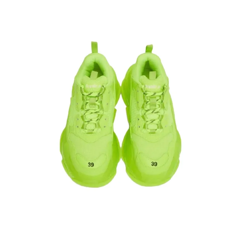 Balenciaga Triple S Anti Slip Wear Resistant Low Top Chunky Sneakers Women's Neon Green-3