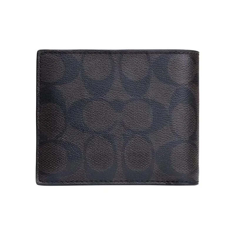 COACH Compact Leather Wallet Men's Brown-0