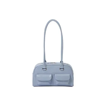 Carksky PU Bowling Bag, Shoulder Bag Women's Blue/Ecru/Black/Coffee