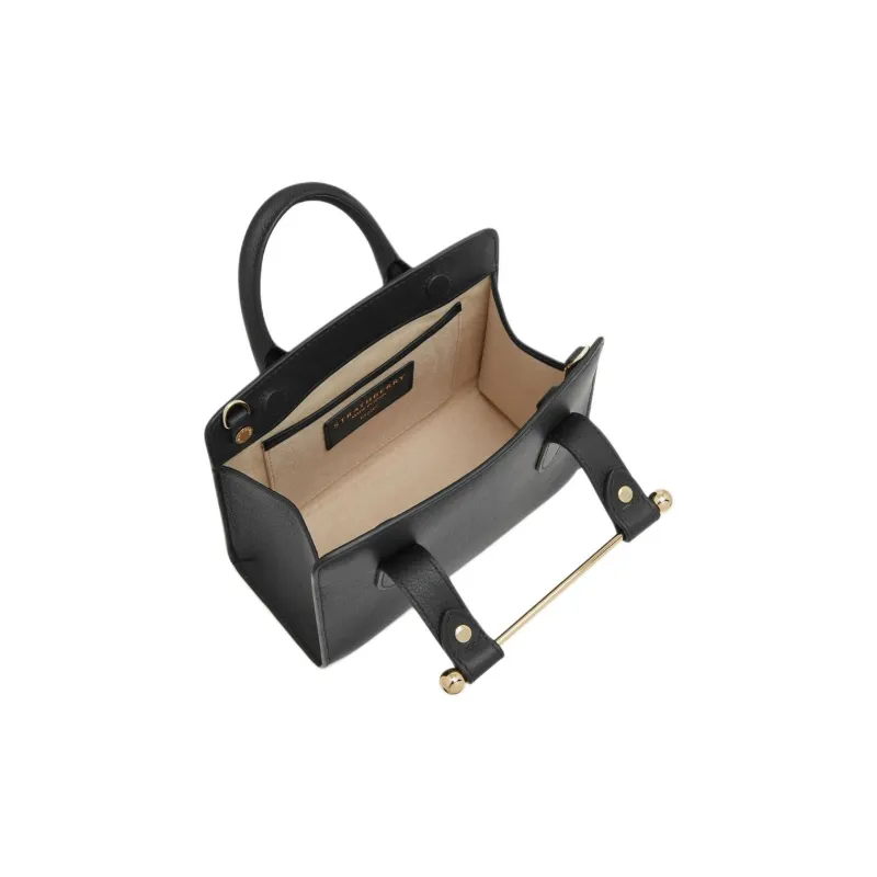 Strathberry Smooth Calf Leather Tote Bag Shopping Bag Shoulder Bag Crossbody Bag Handbag Mini Women's Black-3
