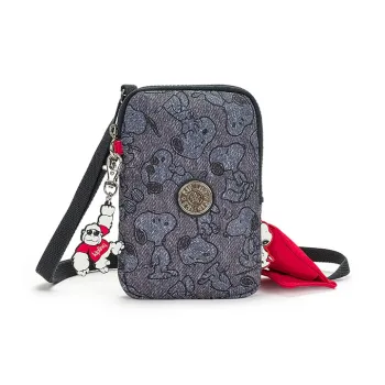 Kipling Polyester Cell Phone Pouch Unisex Denim Snoopy Print