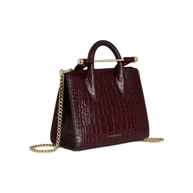 Strathberry Crocodile Embossed Calfskin Tote Bag Shopping Bag Shoulder Bag Crossbody Bag Handbag Mini Women's Burgundy-1