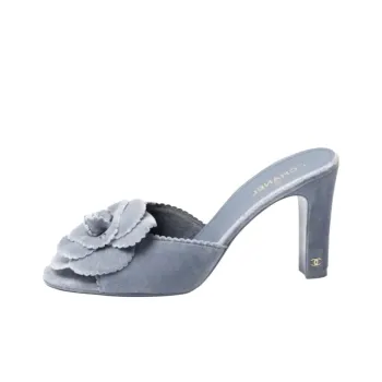 CHANEL Slide Slippers 9cm Women's Blue