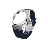 Silver Case Silver Circle Blue Strap