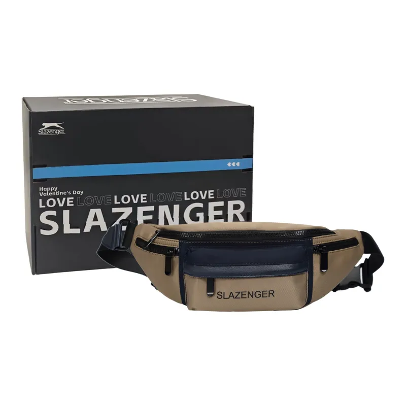 Slazenger Nylon Fabric Shoulder Bag Crossbody Bag Sling Bag Fanny Pack Unisex Ecru/Black/Khaki-17
