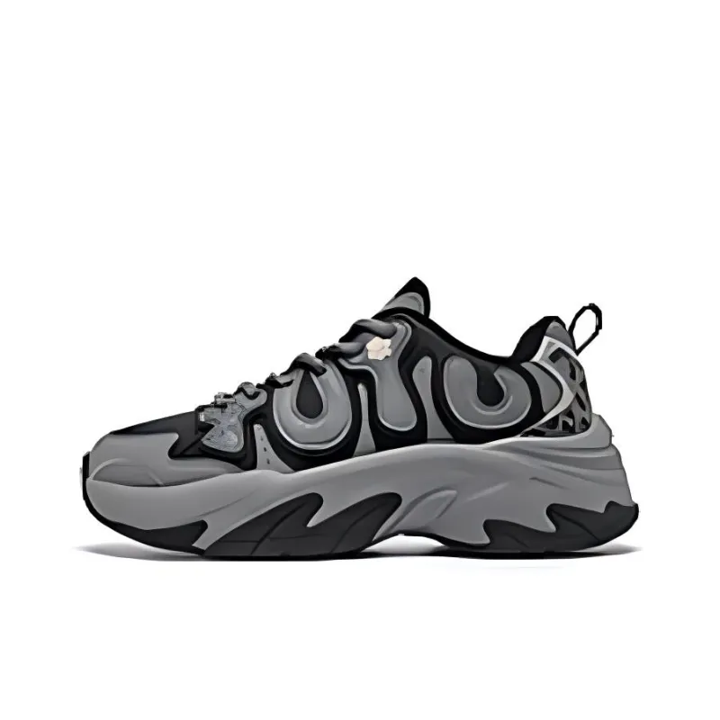 QIAODAN Water Resistant Height Increasing Lightweight Low Top Chunky Sneakers Women's Black Gray Color-0