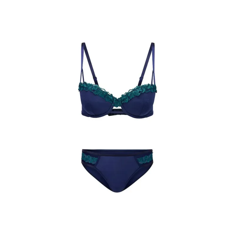 Victoria's Secret Eva Balconette Bra And Panty Set In / Medieval Blue Underwear Set Women's Medieval Blue-0