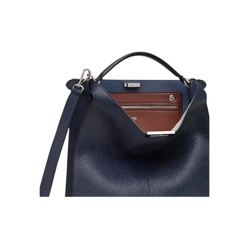 FENDI Peekaboo ISeeU Roman Nappa Leather Tote Bag Shopping Bag Shoulder Bag Crossbody Bag Handbags Men's Dark Blue-4