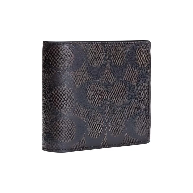 COACH Compact Leather Wallet Men's Brown-1