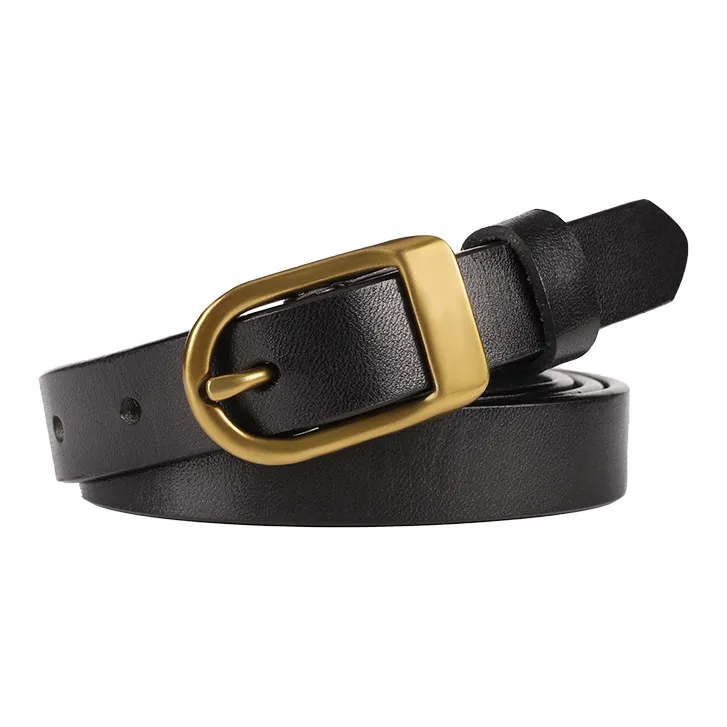 MILLIE'S Minimalist Slim Needle Buckle Belt Top Grain Cow Leather Leather Belts Women's Width 1.9CM-0