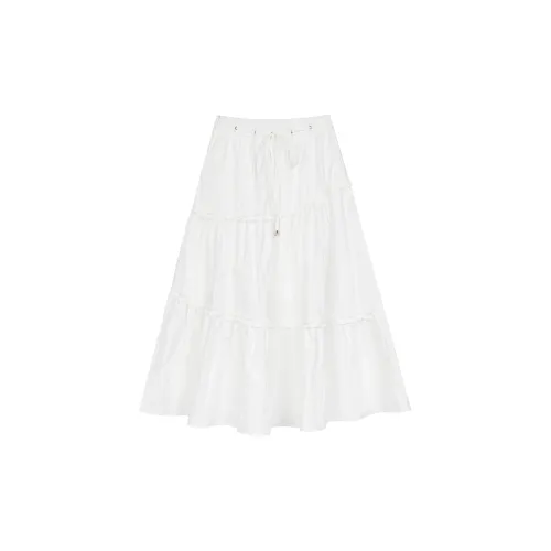 ELF SACK Casual Long Skirts Women's Cream White