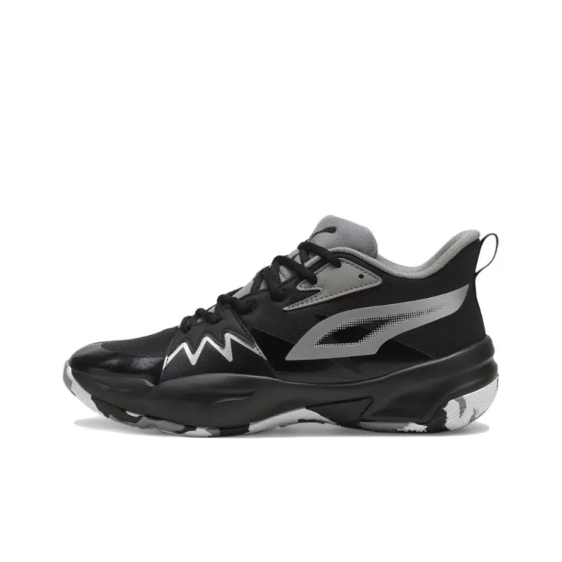 PUMA Genetics Slip Resistant And Breathable Mid Top Basketball Shoes Unisex Black-0