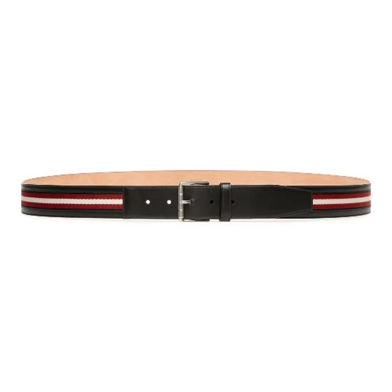 BALLY Print Stripes Pin Buckle - Leather Belts Men's Red-0