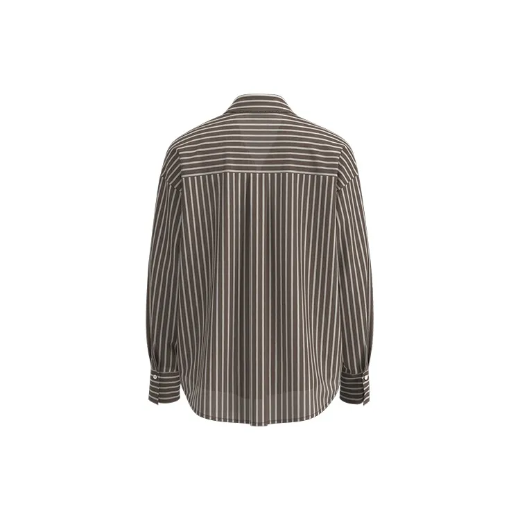 URBAN REVIVO Shirt Women's Dark Coffee Brown Stripes-1