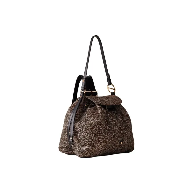BORBONESE OP Print Recycled Fabric Backpack Medium Size Women's Natural & Black-1