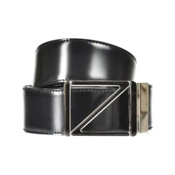 Zegna Badge Design Calfskin Leather Belts Men's Black