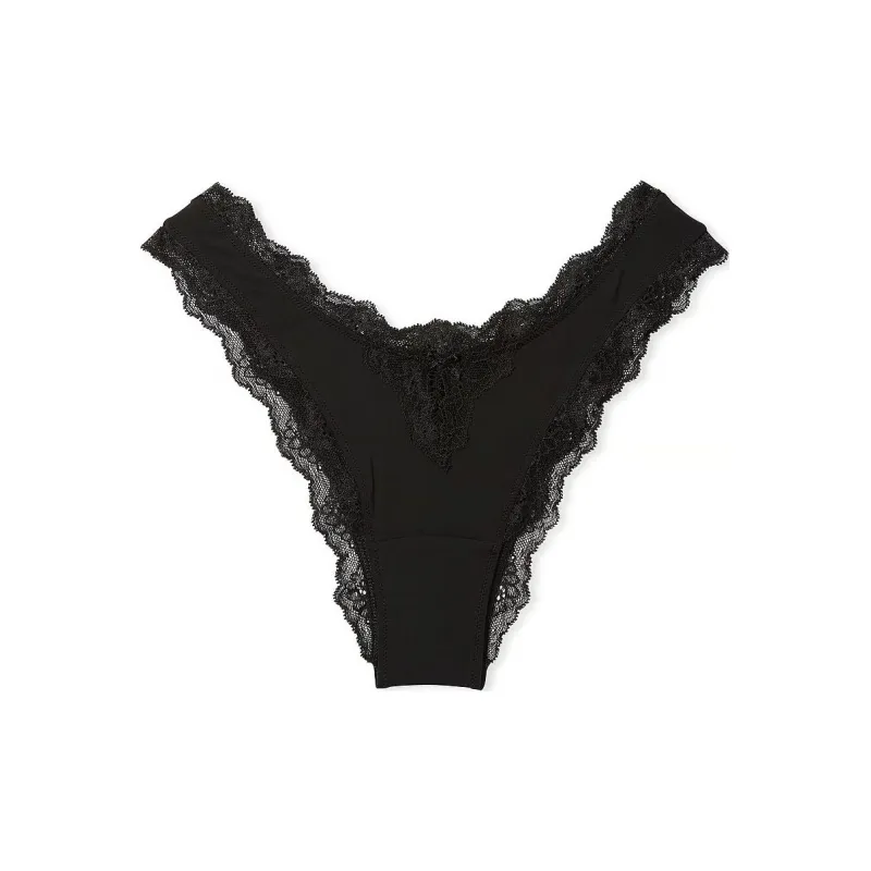 Victoria's Secret DREAM ANGELS Lace Trim Brazilian Panty / Black Underpants Women's 1 Pack Black-0