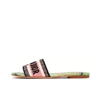 DIOR Dway Embroidery Slide Slippers Women's Gold Pink