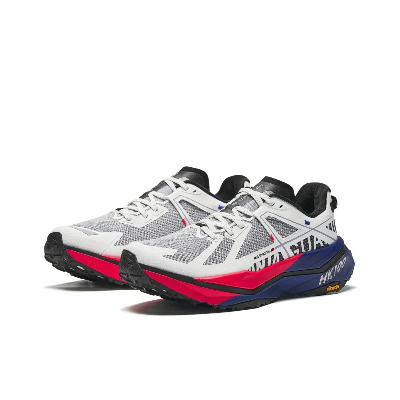 Anta Durable Breathable Low Top Carbon Plate Running Shoes Men's White Blue Red-2