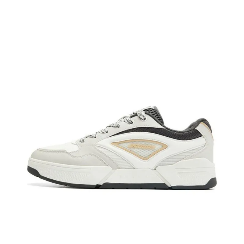 QIAODAN Non slip Lightweight Low Top Skateboard Shoes Men's White Gray Beige-0