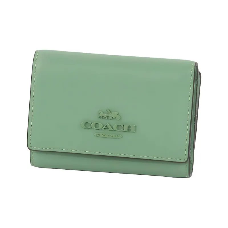 COACH Micro Delicate Calfskin Wallet Mini Women's Silver & Light Green-2