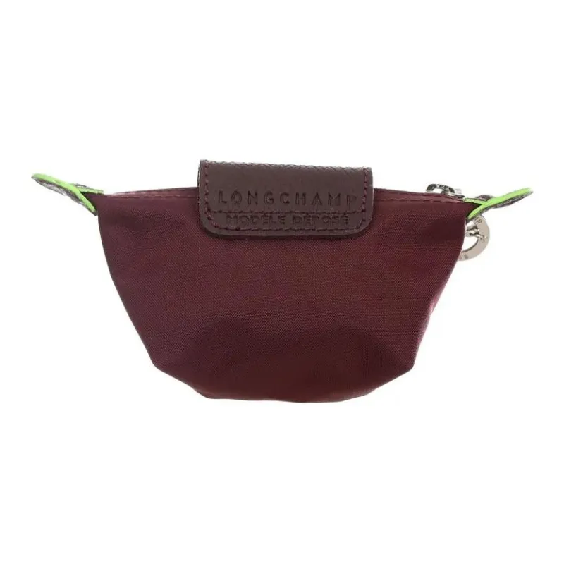 LONGCHAMP Le Pliage Green Leather Paneled Canvas Coin Purse Women's Burgundy-5