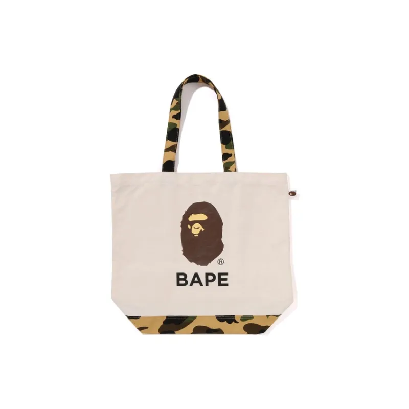 A BATHING APE Cotton Tote Shoulder Bag Regular Unisex Black/Ecru-2