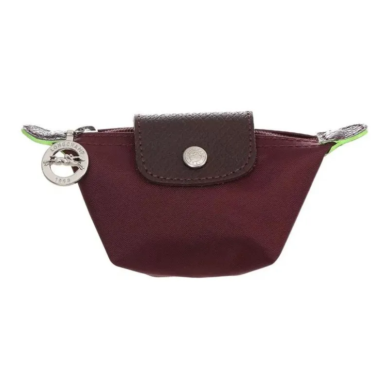 LONGCHAMP Le Pliage Green Leather Paneled Canvas Coin Purse Women's Burgundy-1