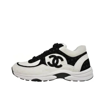 CHANEL Cc Embossed Logo White Black Suede Women's