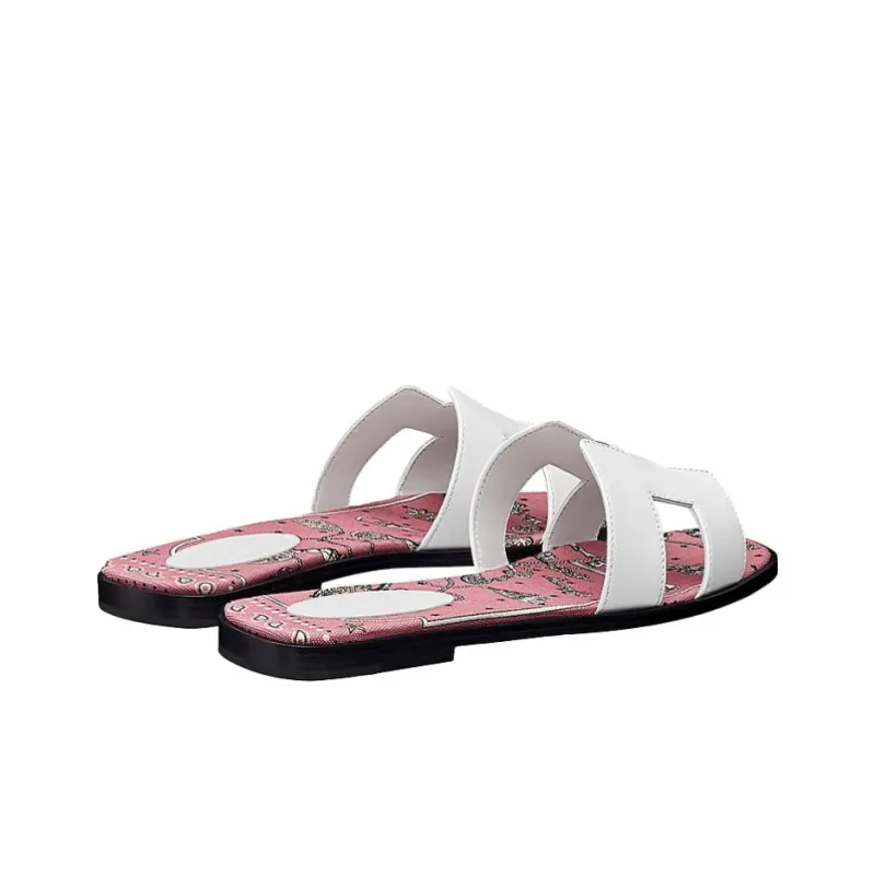 HERMES Oran Slide Slippers Women's White-4