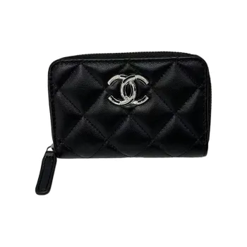 CHANEL Leather Coin Purse Women's Black