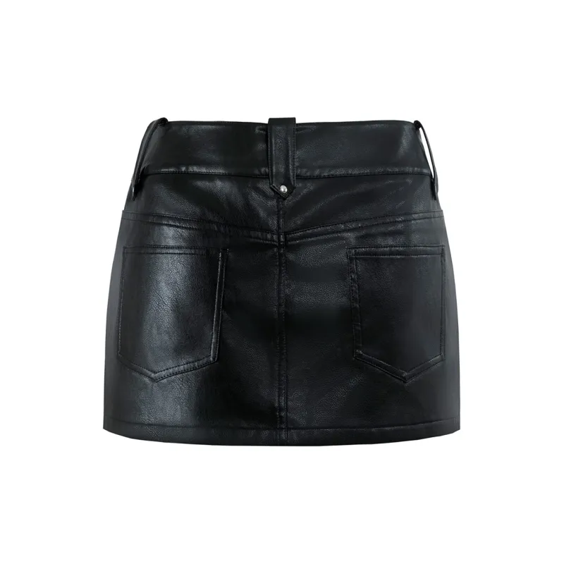 UNIFREE Leather Short Skirts A-Line Leather Skirt Skirt Women's Black-1