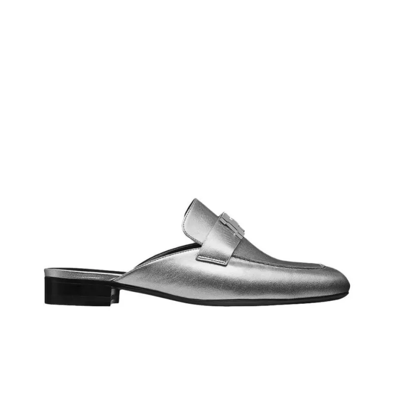 HERMES Slip Resistant Closed Toe Slippers Women's Silver-1