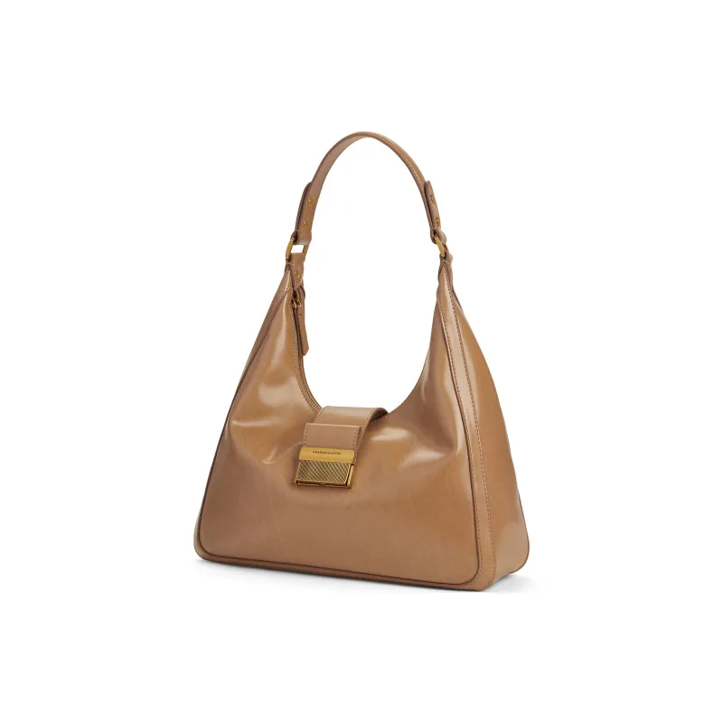 CHARLES&KEITH PU Shoulder Bag Large Size Women's Dark Moss/Toffee-5