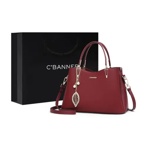 C°BANNER Split Cow Leather With Synthetic Leather Portable One Shoulder Mom Bag Women's Burgundy
