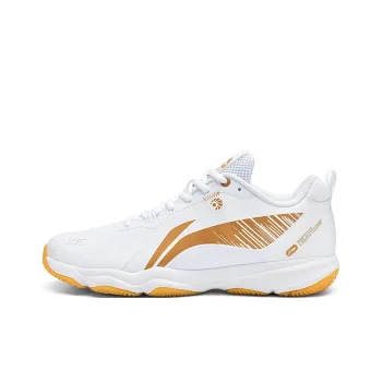 LiNing Anti Slip And Wear Resistant Cushioning Support Low Top Badminton Shoes Unisex White Gold
