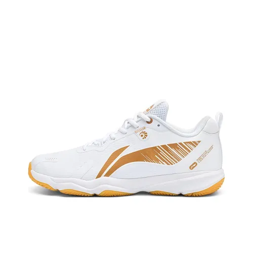 LiNing Anti Slip And Wear Resistant Cushioning Support Low Top Badminton Shoes Unisex reveals Gold