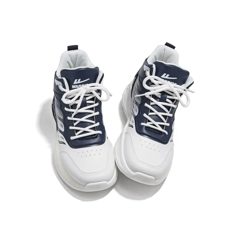 Warrior Cushioned Wear Resistant Height Increasing Mid Top Running Shoes Men's Dark Blue White-2