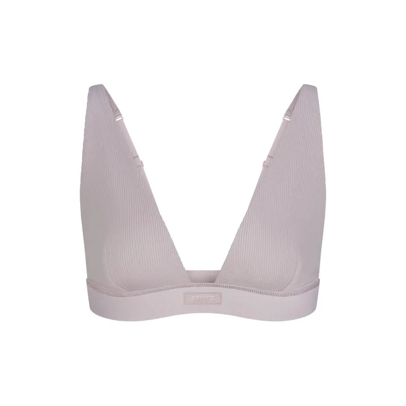 SKIMS COTTON RIB PLUNGE BRALETTE Bra Women's 1 Pack OYSTER/Shell Color-0