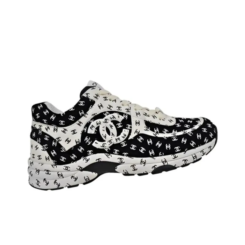 CHANEL Suede Trainer Printed Cc Black Women's-2