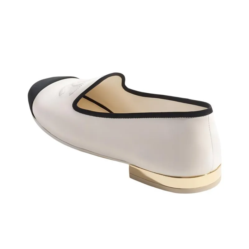 CHANEL Cc Loafers White Black Lambskin Women's-2