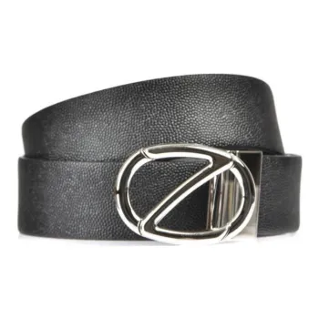 Zegna Solid Color Design, Smooth Buckle Calfskin Leather Belts Men's Black