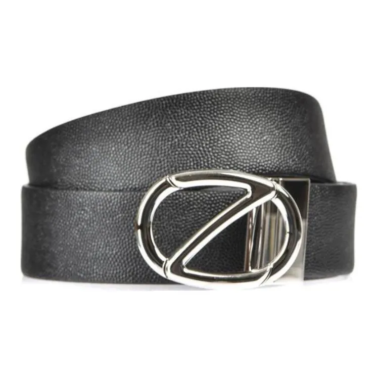 Zegna Solid Color Design, Smooth Buckle Calfskin Leather Belts Men's Black-0
