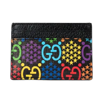 GUCCI Leather Money Clip Card Holder Card Case Unisex Black/Multicolor