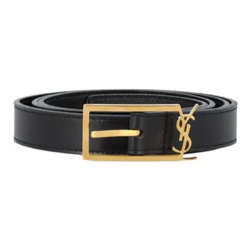 SAINT LAURENT Badge Design Cow Leather Leather Belts Women's Black