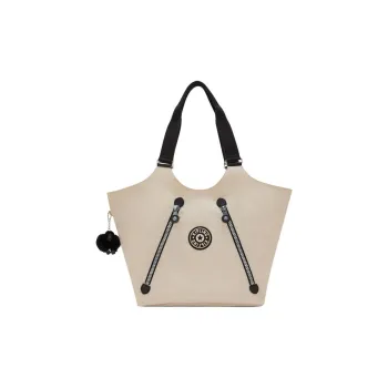 Kipling Polyamide Tote Bag, Shopping Bag, Shoulder Bag, Handbag Large Size Women's Original Beige Patchwork