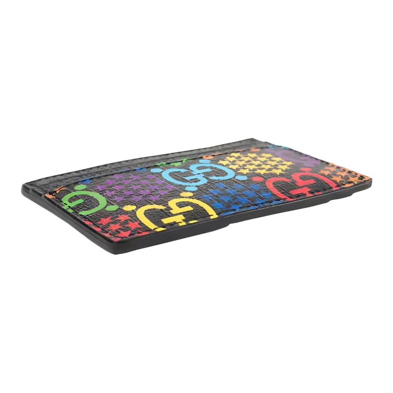 GUCCI Leather Money Clip Card Holder Card Case Unisex Black/Multicolor-3