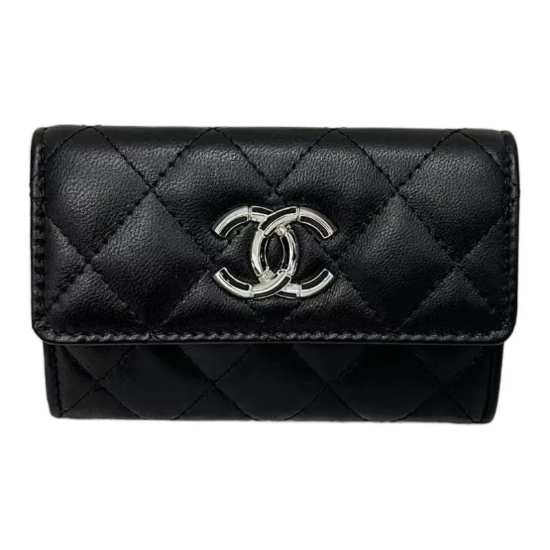 CHANEL Lambskin Card Holder, Wallet Women's Black-0